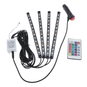 

4PCS 12 LED Car Interior USB Charger RGB Atmosphere Lights Strip Remote Control