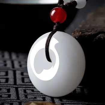 

2020 Fine Jewelry Unique Fashion Natural White Jade Carving of Peace Buckle Shape Pendant Necklace Free Shipping