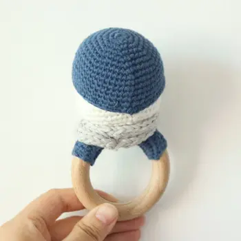 

Baby Wooden Teether Ring DIY Crochet Rattle Pacifier Bracelet Soother Molar Toys GXMB