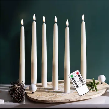 

Pack of 6 Remote or Not Remote Plastic White Flameless Taper Candlesticks ,Timer Window Candles For Halloween Christmas Dinner