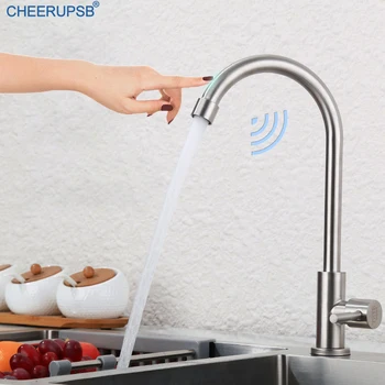 

Kitchen Sink Touch Sensor Faucets Deck Mount Single Cold Sensitive Tap Stainless Steel Inductive Stream Faucet Automatic Taps