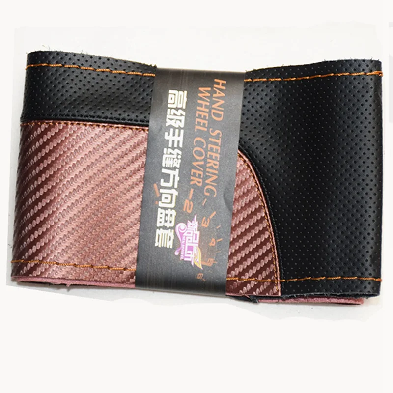 Car Steering Wheel Cover Breathable Anti Slip PU Leather Steering Covers Suitable 37-38cm Auto Decoration Carbon Fiber