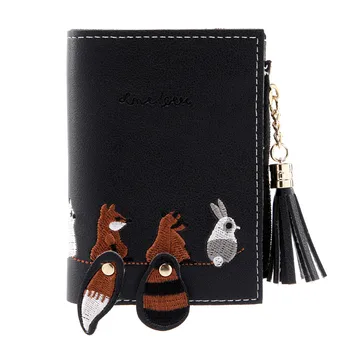 

MAIOUMY new Wallets Women Fox Cat Short Wallet Tassel Coin Purse Card Holders Handbag Package wallet for credit cards Key Holder