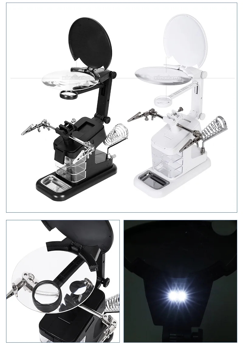 Desktop Magnifier 2 LED Welding Magnifying Glass with LED Light 3 Hand Soldering Pcb Holder Auxiliary Clip Magnifier Repair Tool