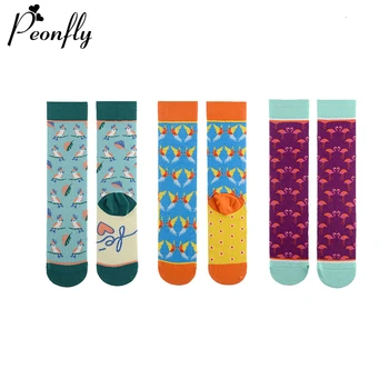 

PEONFLY 3pcs/lot Creative High Quality Fashion Harajuku Kawaii Happy Socks Women Flamingo Bird Animal Print Cute Funny Socks