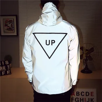 

Spring Men women 3m Windbreaker Reflective Jacket Casual Hip Hop Hooded Coats Night Shiny Harajuku Jackets male Streetwear