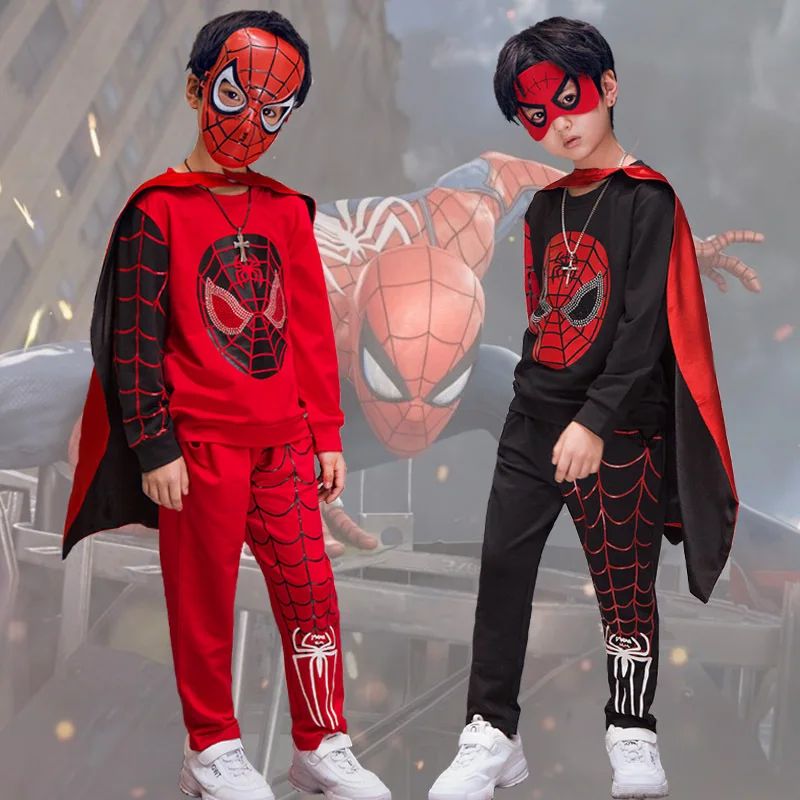 3-10Y-Spiderman-Baby-Boys-Clothing-Sets-With-Mask-and-Cloak-Cotton-Superhero-Children-Spider-Man