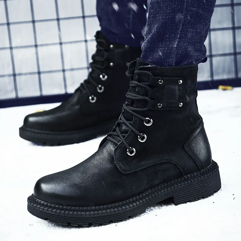 

Autumn And Winter Martin Boots Men's Boot MEN'S Short Boots Trend Worker Boot High Shoes Cotton-padded Shoes Leather Boot Motorc
