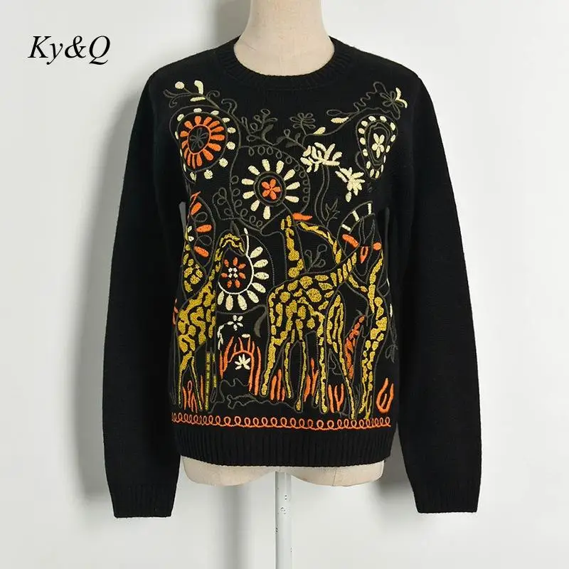 2020 Brand Design Winter Women Luxury Pullover Little Bee Peacock Figure Embroidery Long Sleeve Vintage Sweater Outwear Clothing | Женская