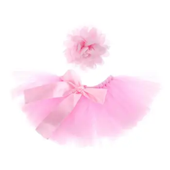 

2pcs/set Baby Girls Flower Baby Souvenir Hairband Bowknot Tutu Skirt Newborn Photography Photo Props (0-1M) Photography Clothing