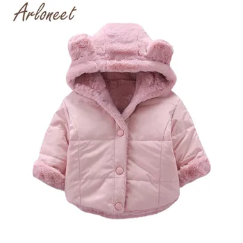 

ARLONEET Baby Coat Girls Warm Winter Thick Coat Loose Button Jacket Bear Ear Hooded Outerwear Cotton Coat Toddle Girls Jacket