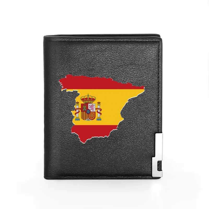 Cartera de cuero Pu con estampado de mapa de España para hombre y mujer, tarjetero plegable, monedero corto, 2020