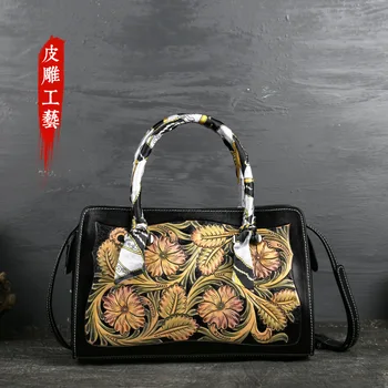 

genuine leather handbags women shell bag Vintage hand carving 3D handmade bags ladies luxury handbags women bags designer