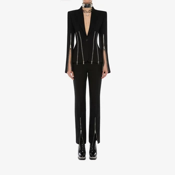 

2019 Fashion Black Zipper Two 2 Pieces Women Jumpsuit Sexy V Neck Autumn Winter Elegant Celebrity Party Dropsshipping Wholesale