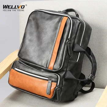 

Vinage PU Leather Backpack Multifunctional Male Business Bag 14 inch Laptop Large Travel Men Bags Casual Man Backpacks XA648ZC