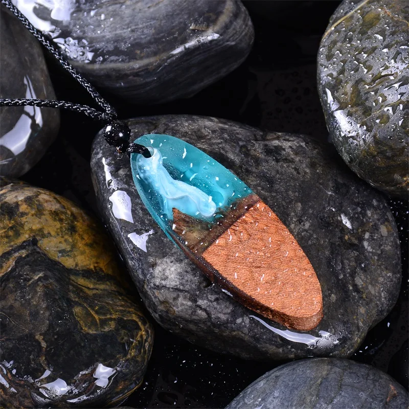 Resin Wood Necklace HIYONG время смолы деревянный кулон с регулировкой ручной работы Дерево смолы ожерелье для женщин мужчин свитер цепи ювелирные изделия подарки - Окраска металла: Resin Wood Necklace