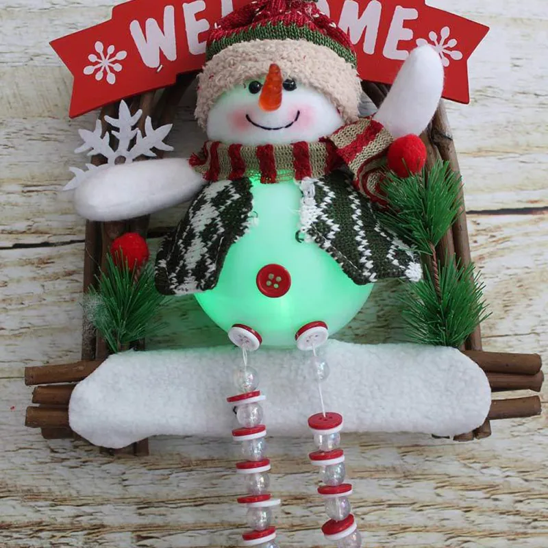 

Christmas Festival Beautiful Luminous Wreath Decoration Supplies Snowman Rattan Door Hanging Pendant Holiday Supply Ornaments