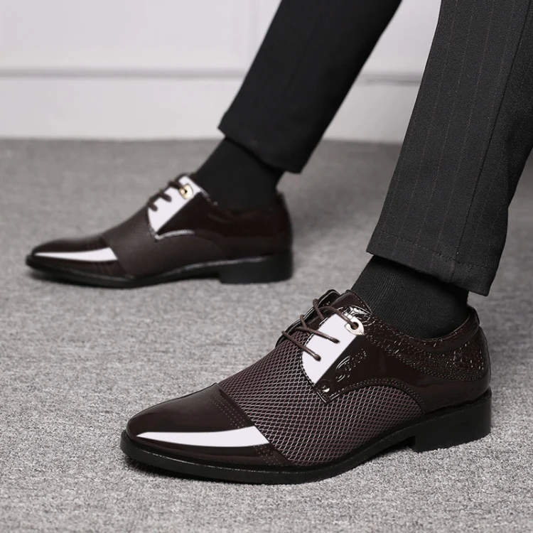 Кожаные Туфли Мужские модельные офисные свадебные туфли сетчатые дышащие мужские классические туфли с острым носком высокого качества размеры 38-48
