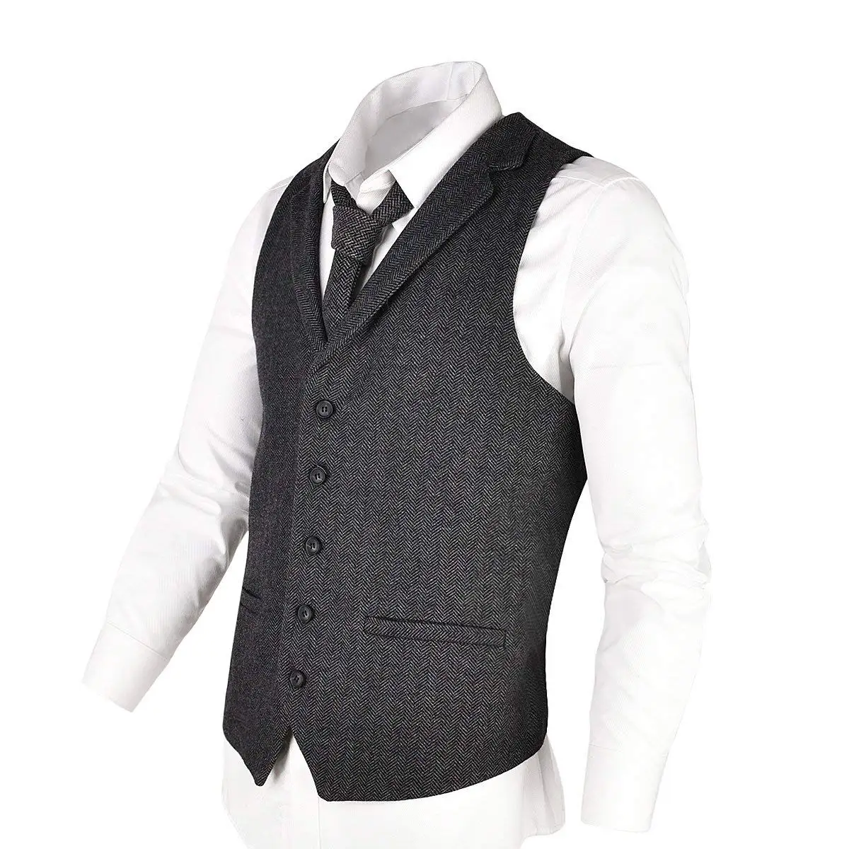 darkgray Для мужчин из твида, для жилет Slim Fit платье, костюм, жилет в официальном стиле для свадьбы или выпускного бала - Цвет: darkgray