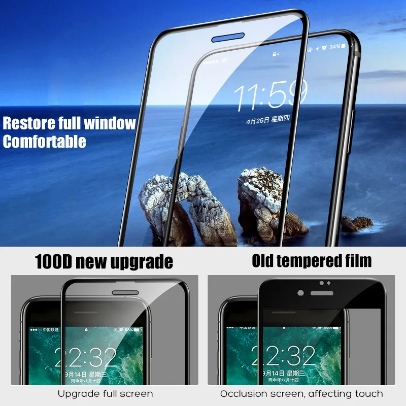 100D изогнутое полное покрытие Защитное стекло для iPhone 6 6S 7 8 Plus X XS Max XR закаленное защитное стекло для iPhone 11 Max стекло
