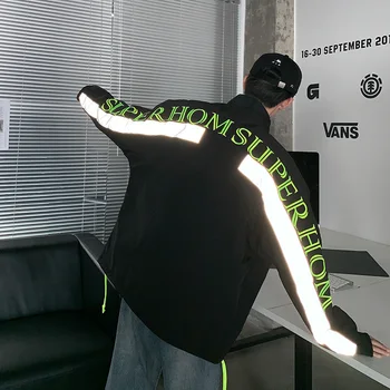 

2019 Autumn New Korean Men's Hooded Loose Couple Two Cotton Stitching Reflective Strips Large Size Street Casual Jacket