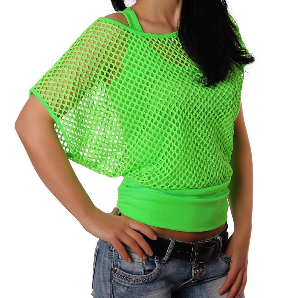 Feitong сексуальная леди непрерывно пустая открытая сетчатая газовая блузка Ложные два повседневные с коротким рукавом пляжный вечерние топы