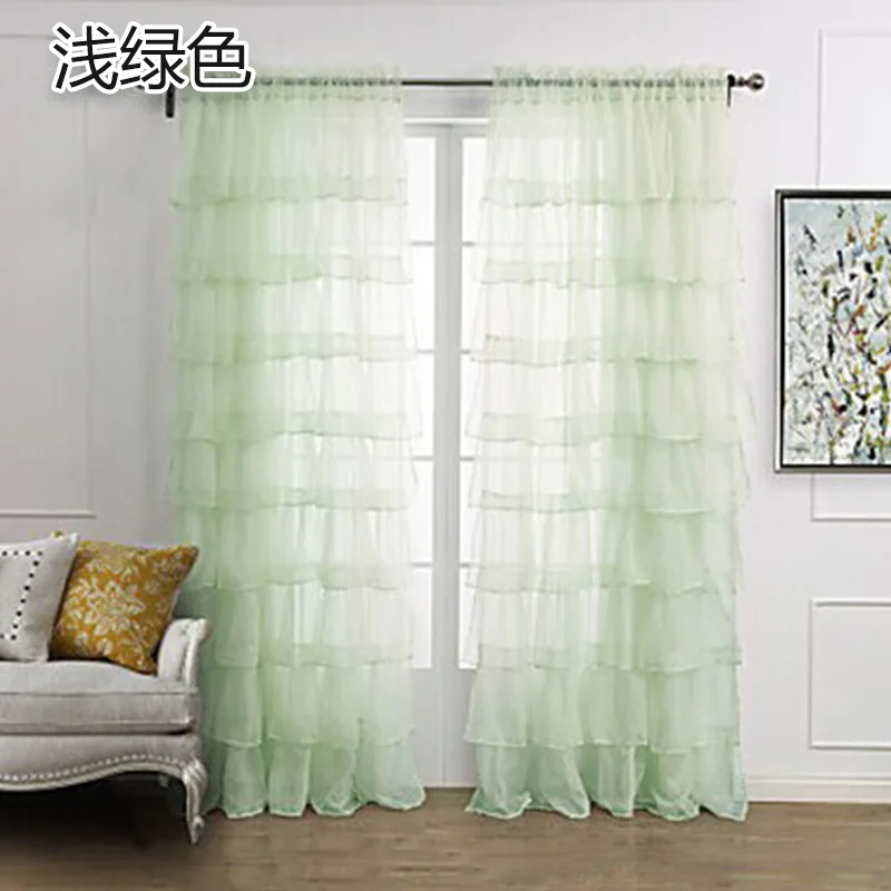 White Blinds Rod Curtain Tulle Multi-layered Lace Curtains for Bedroom Window Solid Color Blackout Curtain Home Use Cortinas - Цвет: Light Green