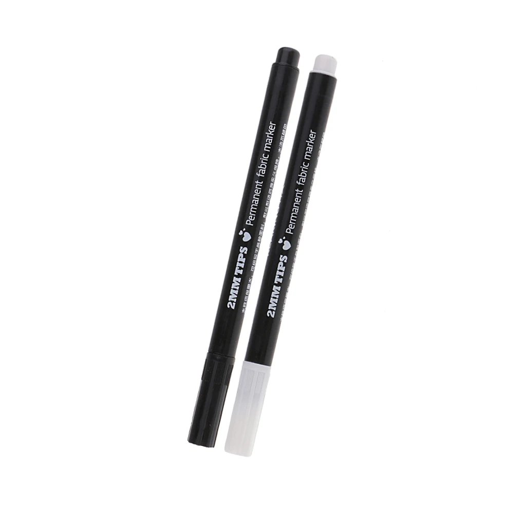 2 Pieces 2mm Permanent Fabric T-Shirt Liner Marker Pens Textile Paint Cloth Painting Supplies Black White