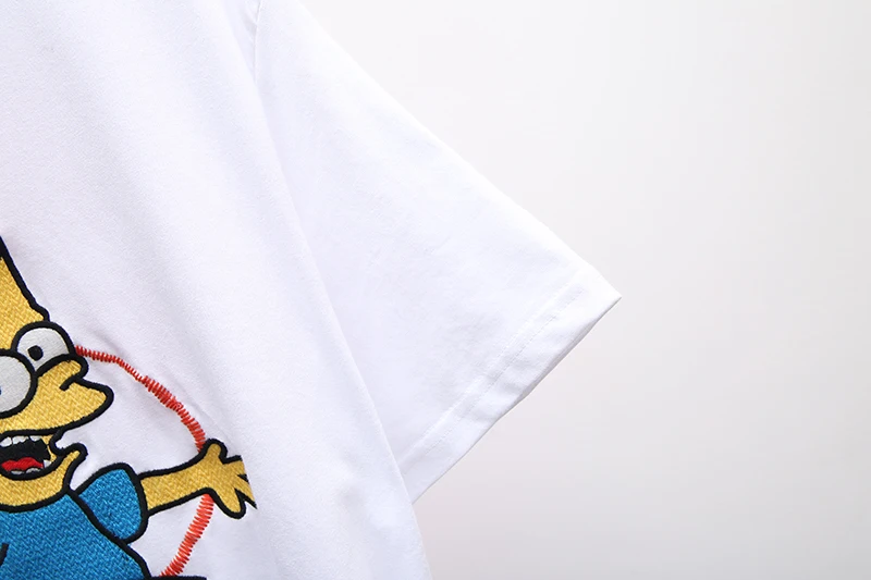 Вышивка Симпсон 19ss Off-White OW для мужчин/женщин унисекс модные парные модели влюбленных хлопок Повседневная футболка с круглым вырезом и коротким рукавом