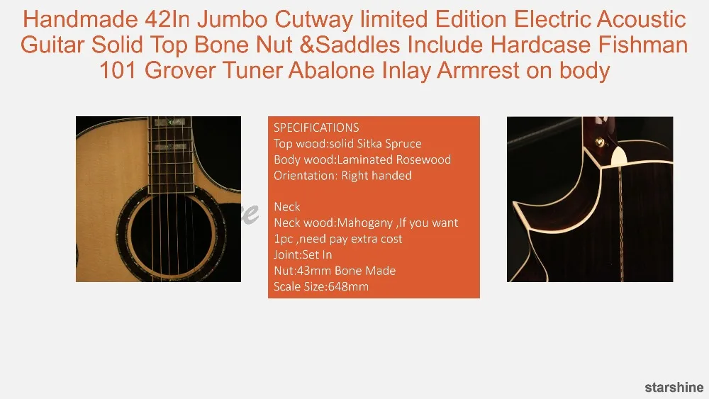 Ручная работа 4" Jumbo Cutway Ограниченная серия электроакустическая гитара с твердым верхом костяная гайка и седла включает в себя жесткий кейс Fishman pickup