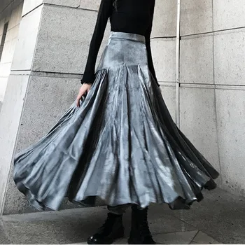 

LANMREM 2020 Spring New Design Senses Silky Silk Satin Irregular Skirt Women's Glossy Shiny Large Skirt PB801