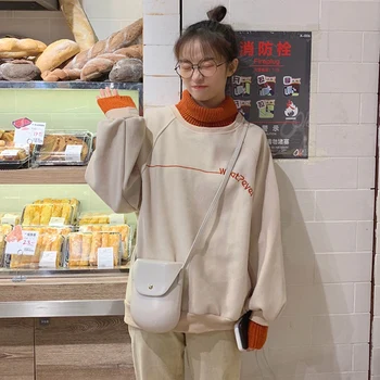 

Women Harajuku Coat Autumn Warm Sweatershirts Autumn Winter Long-sleeved Turtleneck Sweatshirts