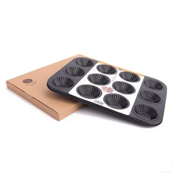 

2020 New Arrival 12 Cup Non-Stick Tart Pan Easy To Clean Cake Moulds Black Cake Pans Easy to Clear Cooking Tools Kitchen Tools