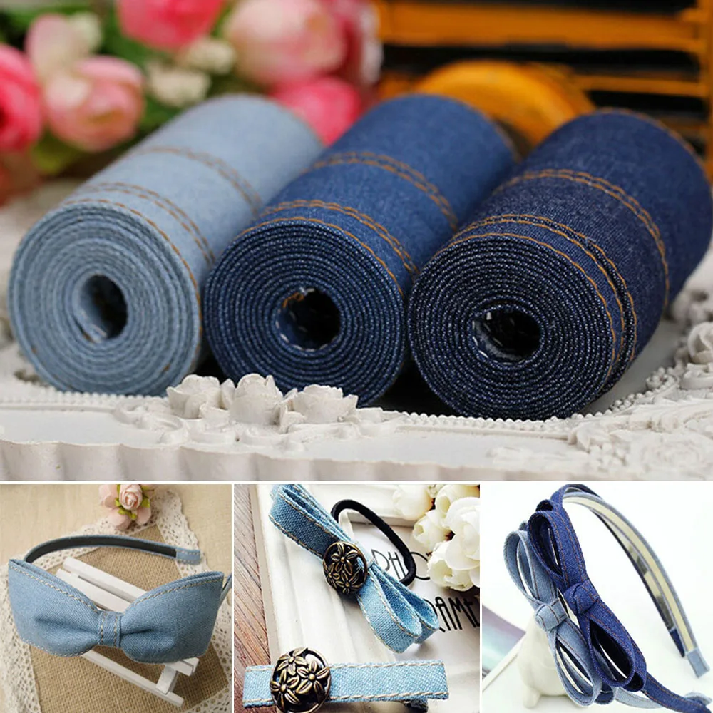 Double-sided Jumper Denim Ribbon Jeans Fabric Tape Bow Cap Clothing Decorations Sewing DIY Crafts Hairclip Accessories