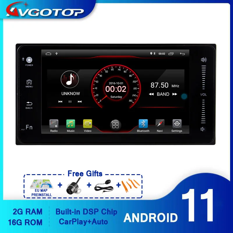 Автомагнитола AVGOTOP мультимедийный проигрыватель на Android 11 с Bluetooth GPS 2 Гб ОЗУ 16 ПЗУ