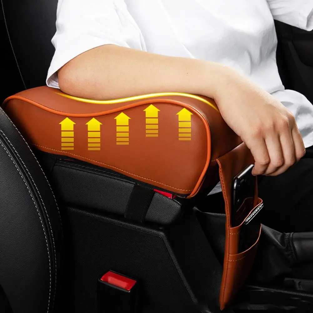 

Car Armrest Universal Leather Car Heightened Pad Central Armrest Soft Comfortable Leather Memory Cotton Driving Cushion