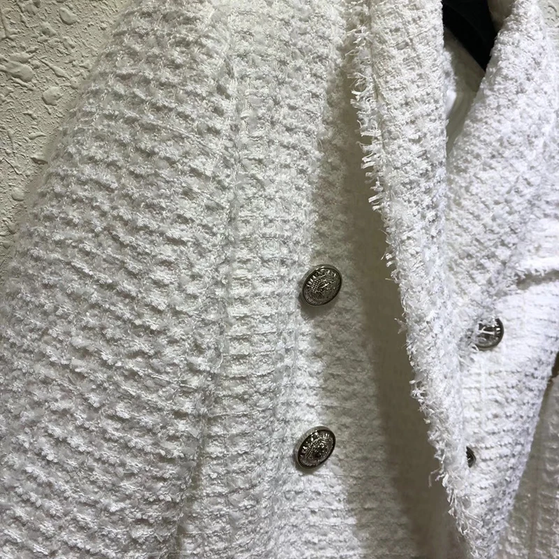 New Autumn And Winter Women's Coat Temperament Wool White Coat Double Breasted Fringe Slim Suit Female Jacket