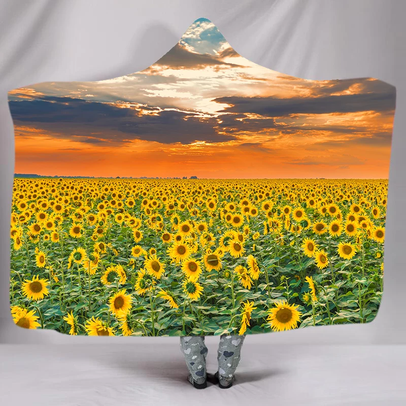 

Custom Sunflower Cartoon Hooded Blanket Soft DIY Picture Decoration Bedroom For Home Bed Sofa Dropship