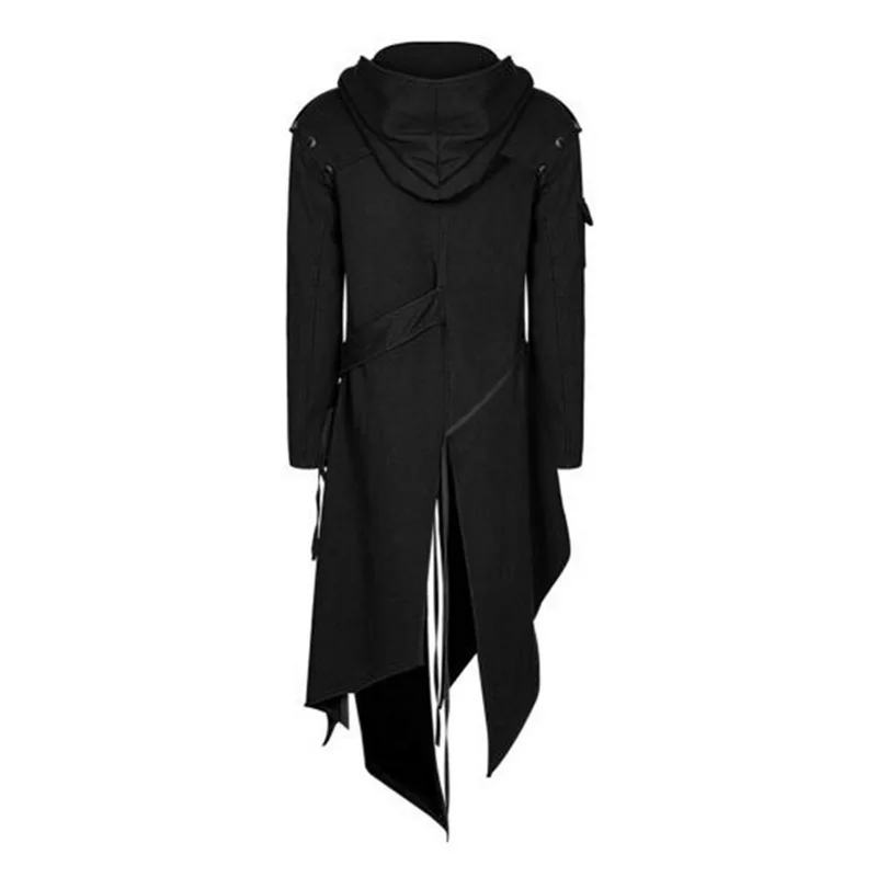 

DIHOPE 2020 Men Gothic Style Hip Hop Trench Coat Hooded Cloak Men's Irregular Design Long Cardigan Street Punk Vintage Jackets