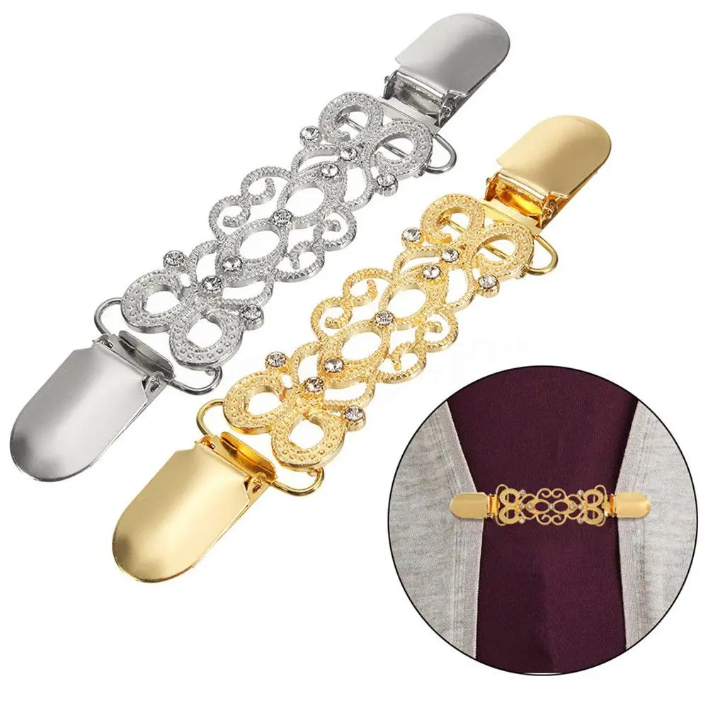 perlas elegantes color dorado y plateado con cuentas Careor Juego de 2 clips para suéter clip para cuello de cárdigan 