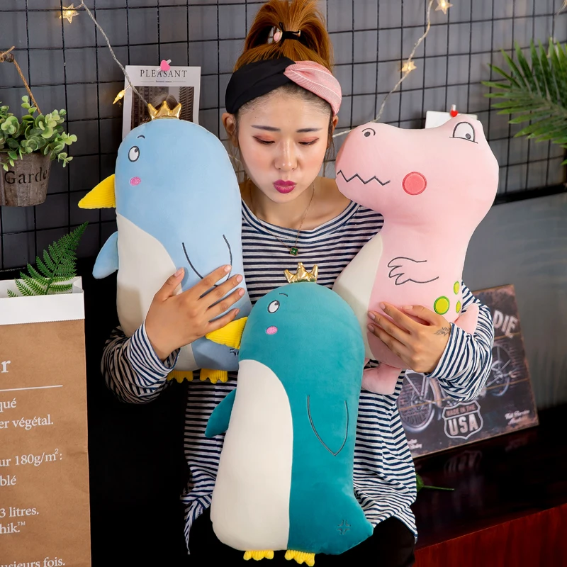 

candice guo! cute plush toy lovely cartoon candy color animal dinosaur crown penguin soft stuffed pillow birthday Christmas gift