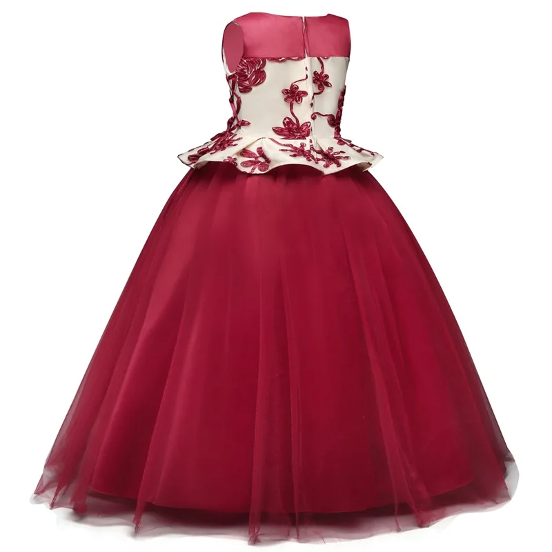 Детские платья для девочек; красное нарядное бальное платье для рождественской вечеринки; Длинные Пышные Платья из тюля для девочек; Детские костюмы принцессы