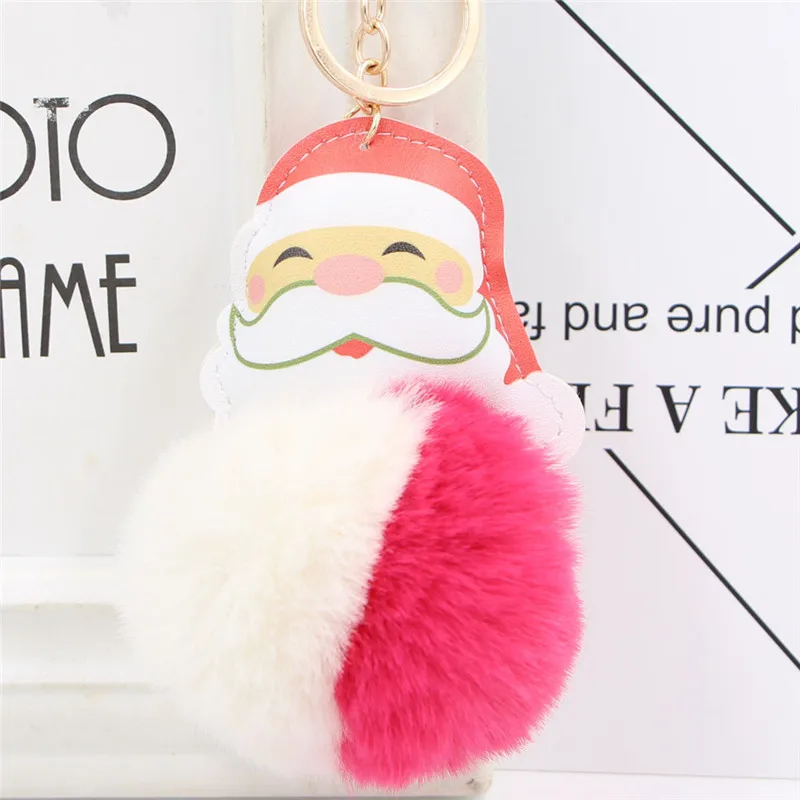 Милый пушистый брелок для ключей помпон с искусственным кроличьим мехом Санта