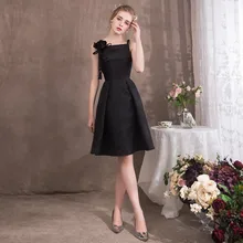 Шикарные маленькие черные платья для выпускного вечера с цветком ручной работы на тонких бретелях Коктейльные Вечерние платья трапециевидной формы Дешевые Vestidos De Festa