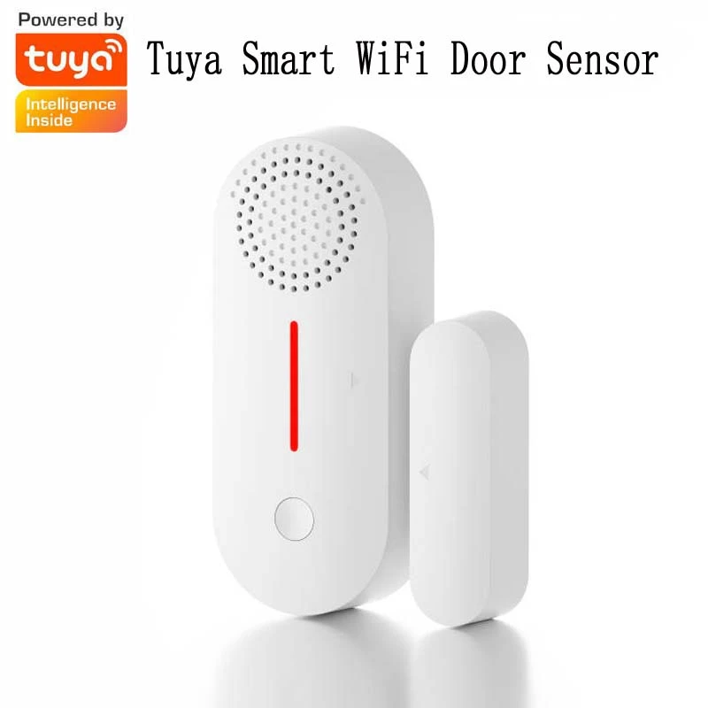 Tuya Smart WiFi Door Sensor Door Open / Closed Detectors Sound Alarm Timed Arming and Disarming App Notification Alert Security ring keypad red light