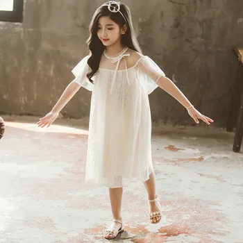 

YourSeason Kids Girls Summer New Loose Mesh Princess Dress Bow Girls Cute Party Clothing Beige White Elegant Dresses