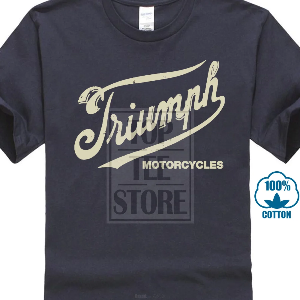 Прямая Ретро логотип Триумф тройник мужские винтажные футболки мужские футболки большие и высокие Премиум хлопок Crew's шеи езды 016375 - Цвет: Тёмно-синий