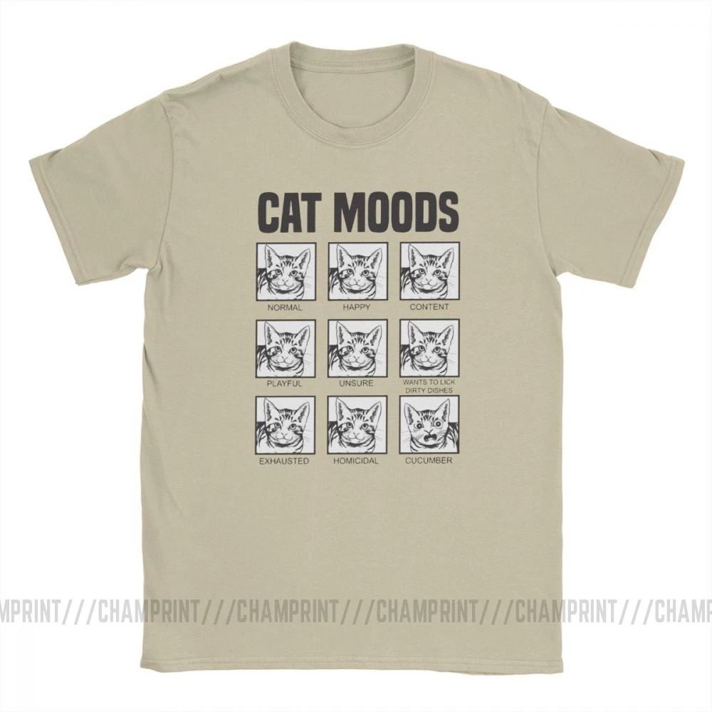 Милые мужские футболки с котом Moods Meme Забавные короткими рукавами 100%