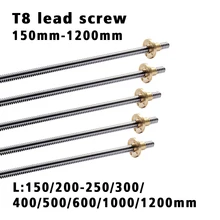 T8 Lead Screw Rod OD 8mm Pitch 2mm Lead 2mm 150 200 300 350 400 500 600 1000 1200 mm with Brass Nut For CNC 3D Printer
