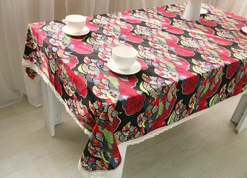 

Folk Style Decorative Table Cloth Cotton Linen Lace Rectangular Tablecloth Coffee Dining Tea Table Cover Antique Linen Table Mat